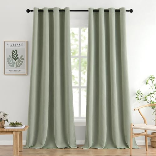 MIULEE Tenda 300cm Altezza Oscuranti per Interni 2 Pezzi, Tenda Verde Salvia Moderna per Soggiorno, Tende Oscurante Finestra Camera da Letto Salotto, Tende Coprenti per Interni con Anelli 140x300 CM