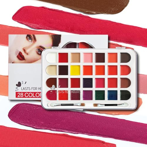 Sminkpall, läppmakeup - 28 färger läppfärgad rouge för kvinnor, tonåringar, mogen hud