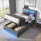 OKYION Polsterbett,90 x 200 Jugendbett,Einzelbett mit USB-Anschluss& LED-Beleuchtung und Stauraum, mit Matratze, Grau