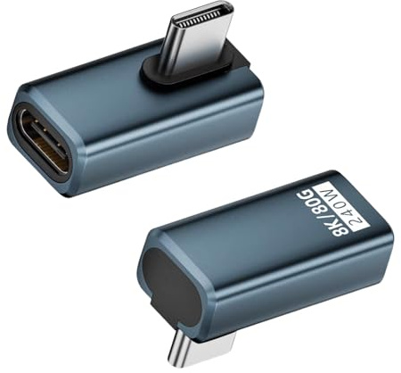 Maxhood rätvinklig USB C-adapter, 80 Gbps/240 W PD/8 K @ 60 Hz, högervinkel 90 graders USB C-adapter, typ C-förlängare stöder Thunderbolt 5/4 för iPhone 15, MacBook, ångdäck, brytare, 2-pack