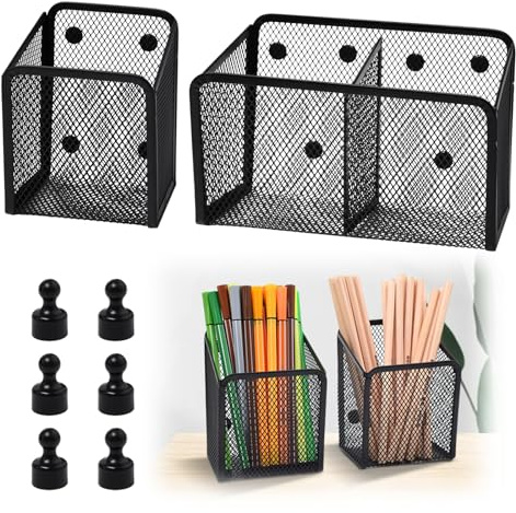 Rebanky 2 st magnetisk gallerpennhållare, svart metall | Skrivbordsorganisatör och pennhållare för kylskåp, kontor, organisera pennor, saxar, anteckningar och tillbehör