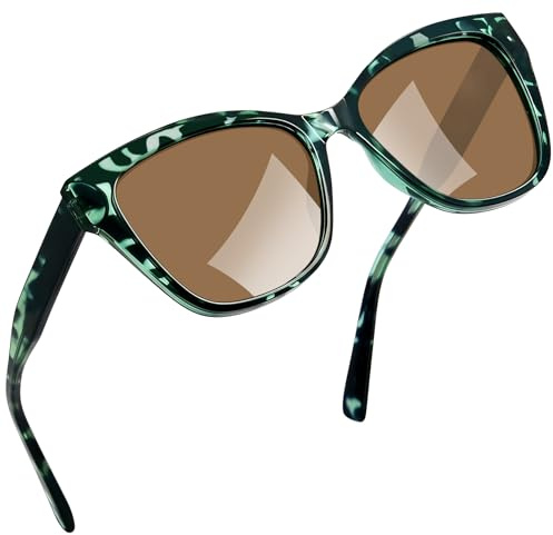 Joopin Acetato Gafas de Sol Mujer Ojos de Gato Polarizadas Protección UV400 Estilo Moderno Elegante Lujo Marco Leopardo Verde Lentes Marrones