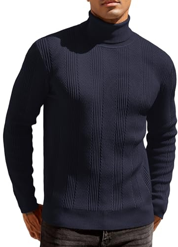 COOFANDY Jersey Hombre Cuello Alto Suéter de Punto Manga Larga Slim Fit Jersey Cuello Tortuga Sueter Invierno Cálidos Casual Sweater Azul Morado S