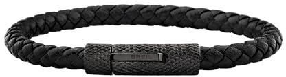 Breil, Collezione Leather Bloom, Bracciale Uomo in Pelle intrecciata, Chiusura Tubolare con Pulsanti in Acciaio Ip Black, Lunghezza Circonferenza 19 cm