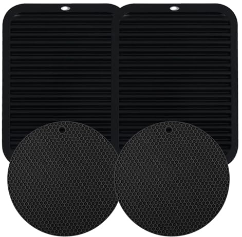 VEGCOO 4 Pezzi Sottopentola Silicone, Sottobicchiere in Silicone Antiscivolo, Presine da Cucina Resistente al Calore Fino A 230 °C, Proteggi Pentole per Padelle Teiere Ciotole (R+Rettangolo)