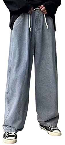 Generiska jeans för män baggy: Jeans med dragsko denimbyxor raka ben jeans lätta tygbyxor andas stretchjeans nötningsbeständiga utomhusbyxor vardag klassiska fritidsbyxor för män, blå, M
