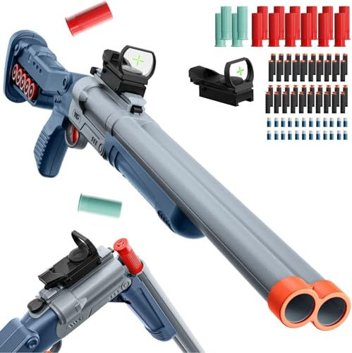 30 inch Foam Blaster Shotgun with Double Barrel Soft Bullets Gun with Shell Ejecting 2 in 1 Foam Blaster Shotgun with Shell Casings 60 Foams Darts Gift for 14+ Years (Blue)