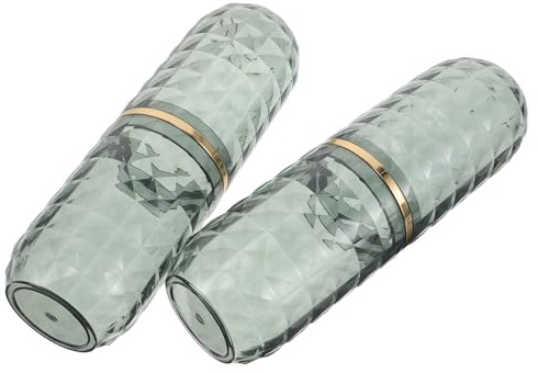 TOPBATHY 2pcs Diamond Travel Toothbrush Cup Set, Reusable Plastic Mouth Rinse Cups with Dual Green Tumblers, Bathroom and Camping Brushing Teeth Holder for Business Trips and Home Use