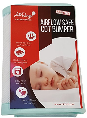 AiRoya Hochwertiger Umrandungsschutz aus atmungsaktivem 3D-Mesh-Polyester, Medium-Firm, Doppelschichtig für extra Polsterung, Ideal für Massive Babybetten mit Lattenrost am Ende