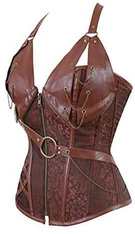 Hengzhifeng Corsetto Pelle Donna Halloween Bustino Corpetto Pirata Steampunk (EUR 34-36,Marrone)