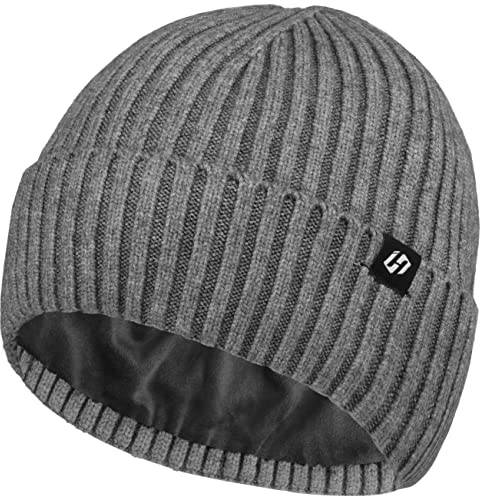 Hasagei - Bonnet tricoté pour femme - En polaire épaisse - Respirant, doux, extensible et doux - Idéal pour l’automne et l’hiver, gris, taille unique