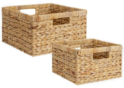 StorageWorks Wicker Storage Basket, Water Hyacinth Basket for Organizing, Decorative Water Hyacinth Storage Baskets, Set of 2, Large and Small