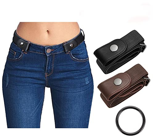 SUOSDEY Inget spänne, osynligt elastiskt midjebälte för damer för kvinnor män stretchbälte för jeans klänningsbyxor upp till 122 cm, 09-pistol svart + pistol kaffe, Suit Waist 34-48