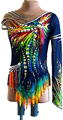 JRUIA Justaucorps Gymnastique Rythmique Femme Body De Compétition Scintillant pour Fille Fait Main Robe De Patinage Artistique Déguisement De Patinage sur Glace Jupe De Patin À roulettes,A,M