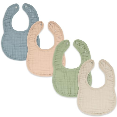Bekväma ungar muslin babyhaklappar, dregelhaklappar, justerbara med enkla snäpp, tandsprickning och dreglande, absorberande haklappar för pojkar och flickor, Flerfärgad - 4-pack, Pack of 4