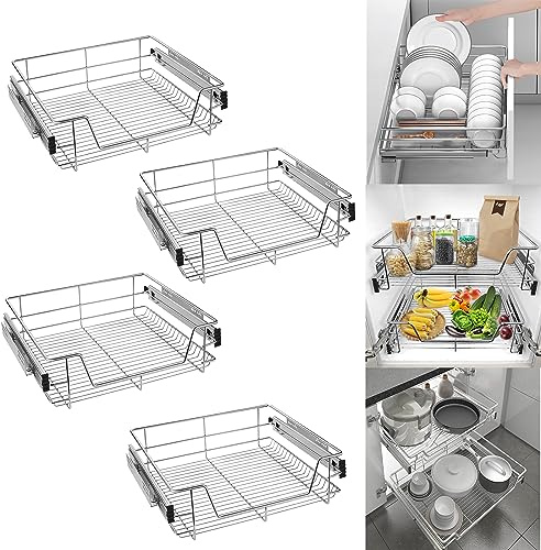 YRHome 4 Stück Teleskopschublade Teleskopschublade Schrankauszug Aufbewahrungskörbe Korbauszug Küchenschrank mit Schubladenauszüge Vollauszug Schublade Schlafzimmerschränke für 60cm Schränke