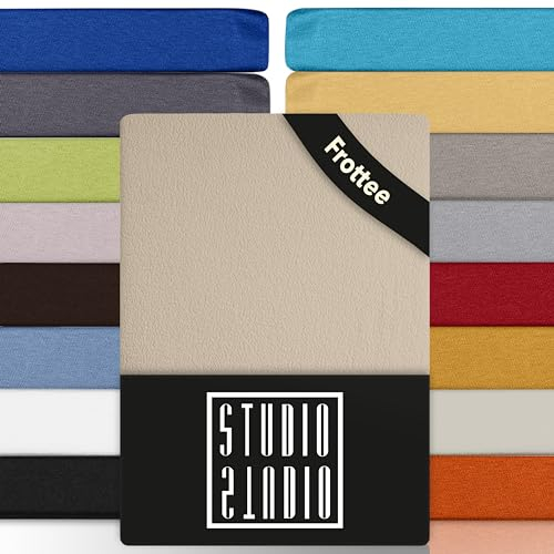 STUDIO Basic Frottee Spannbettlaken 120x200cm – weiches Frottee-Spannbetttuch aus 80 % Baumwolle & 20 % Polyester – Creme – Öko-Tex Zertifiziert, bügelfrei & elastisch – für Matratzen 15–25cm