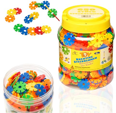 Smart-Planet 650 Steckblumen in Dose - großes Set Schneeflocken zum Stecken 3,3 cm - Kinder Spielzeug - Lernspielzeug - Steckbausteine Stecksteine ab 3 Jahren