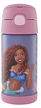 Thermos kids FUNTAINER STRAW BOTTLE DISNEY 0,35 l, Mermaid, Thermoflasche Kinder aus Edelstahl mit Trinkhalm, 12 h kalt, spülmaschinenfest, dicht ohne Kohlensäure, Disney Flasche für Kita, Schule