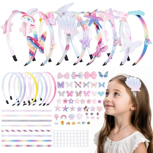 Serre Tete Fille Cadeau Fille 5 6 7 8 9 10 11 12 Ans Kit de Fabrication de Bandeaux pour Filles Activites Manuelles pour Enfants Accessoires de Cheveux DIY Enfant 8 Pièces