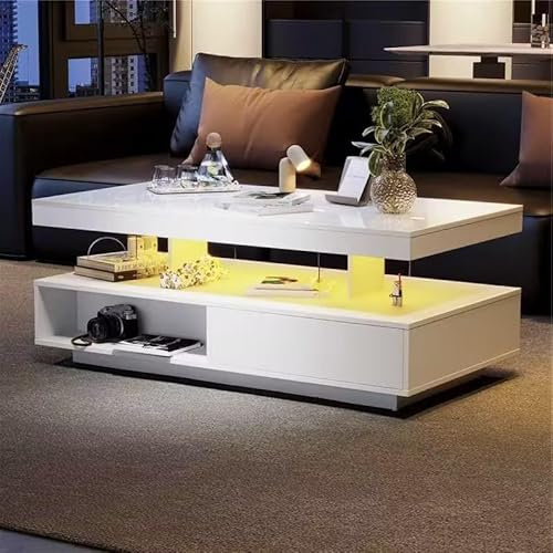 BTM Coffee Table with Storage & LED Lights, High Gloss Finish, 95x50x42.5cm