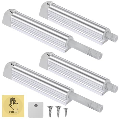 Jiayi Lot de 4 Push to Open Aimant Poussoir Porte Placard Loquets de Porte Magnétiques pour Armoire de Cuisine, Fermeture System pour Meubles, Tiroirs, Argenté