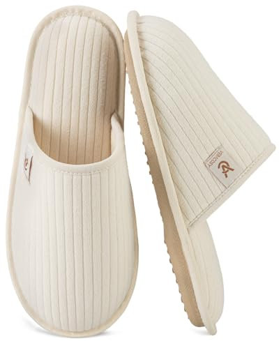 VeraCosy Women's Comfy Scuff Slippers Soft Non-Slip Terry Cloth Memory Foam Home Bedroom House Shoes Cream White,7-8 UK