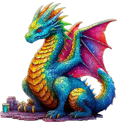 Guyode Rompecabezas Madera, Puzzle Madera Adultos 29.7 x 42 cm, Wooden Puzzle con Forma de Animal Unico, Puzzles para Adultos Forma Unica Irregular Piezas para Niños (Dragón)