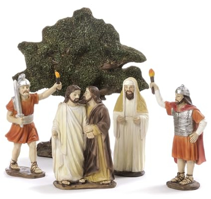 PABEN Set Bacio Di Giuda 17.8 cm, personaggi circa 12,5 cm; composto da 5 Pezzi Presepe Pasquale in Resina Articoli Religiosi