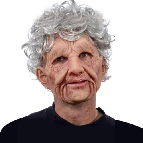Applysu Old Woman Mask Scary Realistic Mask Full Head Wrinkle Old Women Costume Mask for Halloween Carnival Masquerade Party