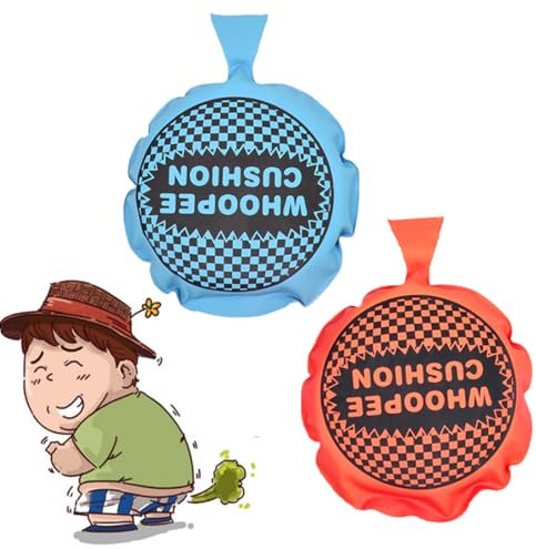 SIRLOMU Cuscini retro per scoregge, 2 pezzi, gag divertenti, articoli scherzosi per feste, cuscino scorreggione, scorregge finte, petofono, barzellette sulle scoregge (Rosso, Blu)
