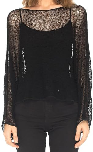 FeMereina Womens Sheer Knit Poncho Shrug Lightweight Cover Up See Through Knit Poncho Shawl One Size Fits Most