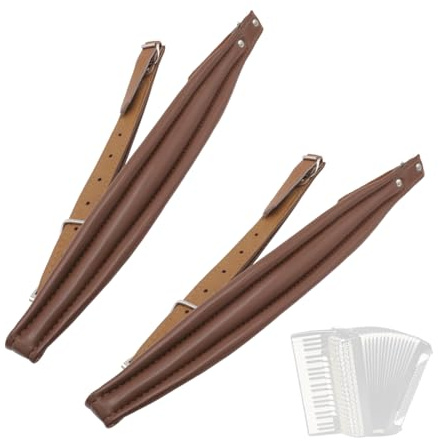 Soundspire PU Leather Accordion Strap Harness - Brown Adjustable Shoulder Straps for 16-120 Bass Accordions, Padded Comfort Belt with Buckles (Musical Instrument Accessories)