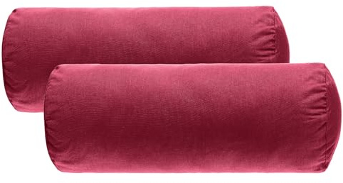 BasaTex Juego de 2 fundas de almohada para cojín cervical de 40 x 15 cm, 100% algodón, cierre de cremallera, color rojo burdeos