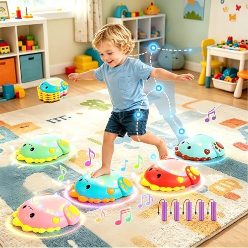 Piedras de Equilibrio para Niños con Luces y Música, 5 Piedras Balance | Set de Stepping Stones para Interior y Exterior, Entrenamiento del Equilibrio, Juegos al Aire Libre para Niños