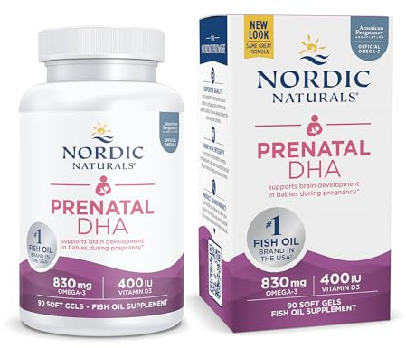 Nordic Naturals Prenatal DHA, Unflavored - 830 mg Omega-3 + 400 IU Vitamin D3 - 90 Soft Gels - Supports Brain Development in Babies During Pregnancy & Lactation - Non-GMO - 45 Servings