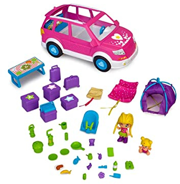Pinypon - Coffret Voiture Camping Familial, kitchenette, Panneau Solaire, Tente, Sac de Couchage et Nombreux accesoires de Camping, 2 Figurines incluses, pour Enfants à partir de 4 Ans