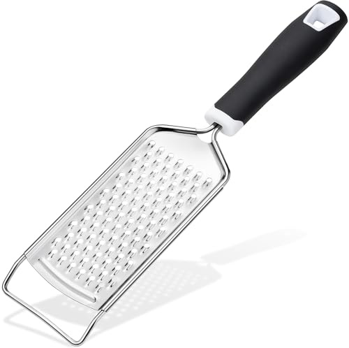 Rainspire Professional Cheese Graters for Kitchen Stainless Steel Handheld, Metal Lemon Zester Grater with Handle for Cheese, Chocolate, Spices, Kitchen Gadgets and Tools, Soft Grip Handle, Black