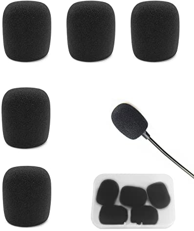 LICHUANUK 5 Stück Schaumstoff Ersatz-Windschutz für Mikrofon und Headset, Mini-Mikrofon Headset Windschutzscheibe für Unterricht, Bühnenperformance and Treffen, Schwarz