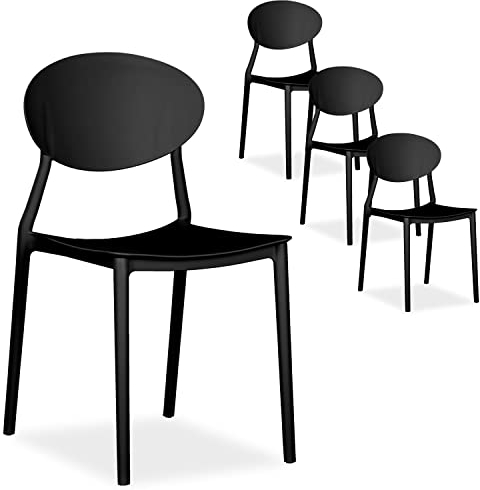 Homestyle4u 2448, Gartenstuhl Kunststoff stapelbar schwarz 4er Set wetterfest Gartenmöbel Stühle modern