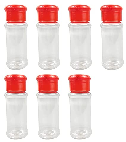 ZaishunNT 7 Pcs Clear Plastic Kitchen Seasoning Jars - Salt and Pepper Shakers for Home, Camping, Picnics, and Lunch Boxes