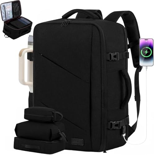 LOVEVOOK Travel Carry on Backpack, Large 40L Personal Item Travel Bag for Men & Women Flight Approved with 3 Packing Cubes, Suitcase Water Resistant Luggage Daypack Business Weekender Bag, Black