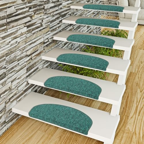 Trend Schlingenware Stufenmatten - rutschfest und Selbstklebend - Einzeln oder 15er-Pack in Großer Farbauswahl - Pflegeleichte Treppenmatten in Flur und Diele