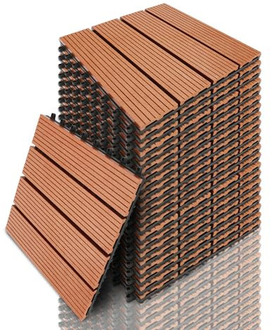 Daromigo WPC Terrassenfliesen 30x30cm WPC Kunststoff 55er Spar Set für 5m², Balkonfliesen Holzfliesen Wetterfest Schwimmbad Badezimmer Terrasse Garten Balkonbodenbeläge, Braun