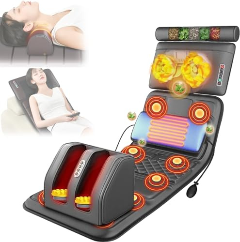 Colchoneta De Masaje De Cuerpo Completo Con Almohadilla Térmica, Almohada De Masaje De Cuello Shiatsu, 10 Motores Vibratorios Y 3 Almohadillas Para Aliviar La Espalda, Masajeadores Para Relajación D