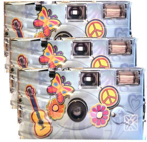 3X 1A Photo PORST Einwegkamera Edition Flower Power, Blumen und Schmetterling, mit Blitz, Batterien und Film (3er Pack, je 27 Aufnahmen)