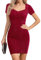 Missufe Damen Glitzer Party Cocktailkleid Bodycon V-Ausschnitt Kurzarm Figurbetont Abendkleider (Rot, Mittel)