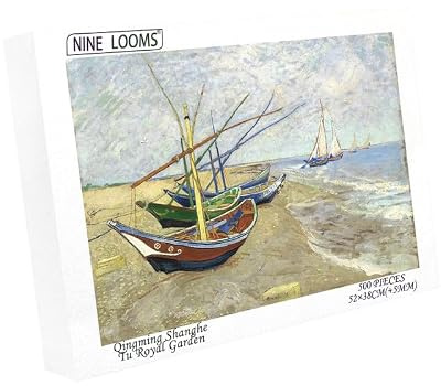 Nine Looms Puzzle en bois de 500 pièces pour adultes – Peintures célèbres de Van Gogh – Bateaux de pêche sur la plage aux Saintes-Maries-de-la-Mer – Puzzles de peinture décorative (500 pièces)