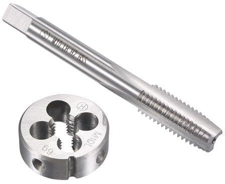 TOP-VIGOR M10 x 1.5mm Metric Left Hand Tap and Die Set, Machine Thread Screw Tap with Round Threading Die, Heavy Duty Tap & Die Kit for DIY, Repair, Cutting External and Internal Thread