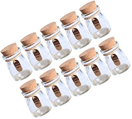 Alipis 10piezas Botella De Vidrio Con Tapa De Corcho Frascos De Miel Boticario Etiquetas Para Regalos
